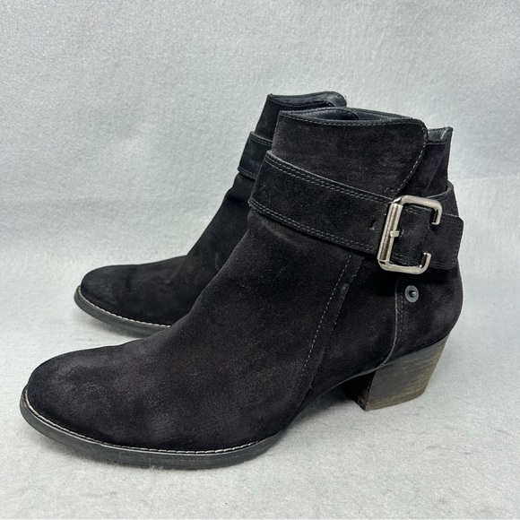 Paul Green Women Jano Boot Size US 8.5 Block Heel Moto Bootie Black Suede Boho - Picture 1 of 13